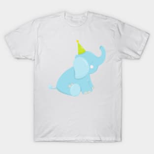 Birthday Elephant, Party Elephant, Blue Elephant T-Shirt